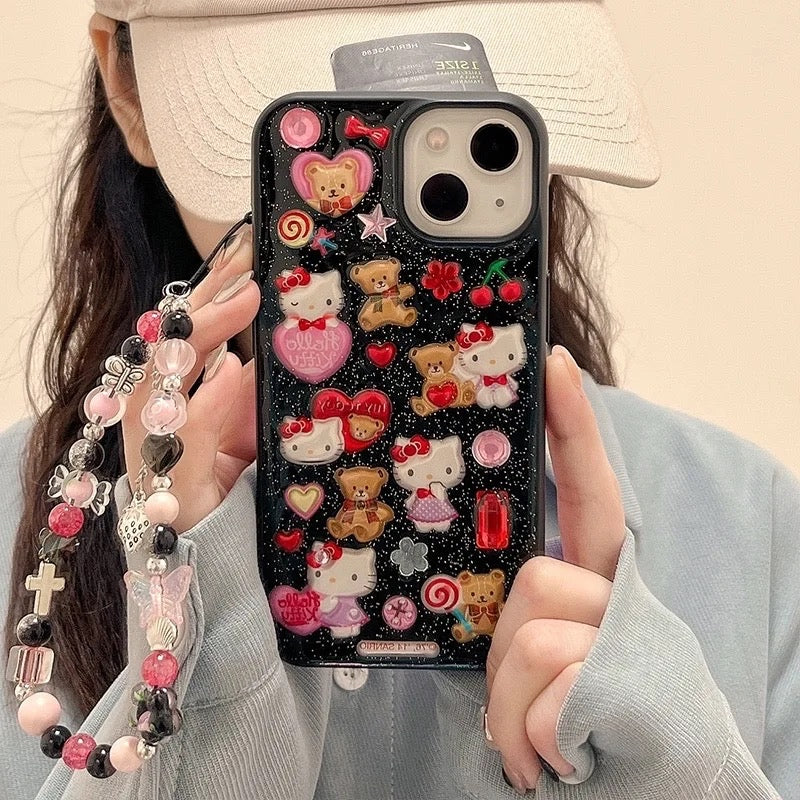 Kitty Kawaii Black Teddy Multicharm Phone Cases – Bouquet Blossoms