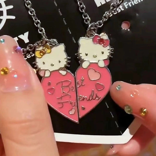 Kitty Kawaii Best Friend Bestie Heart Necklace