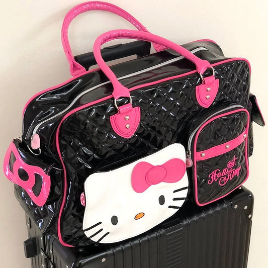 Kitty Kawaii Y2K Travel Bag - Black & Pink