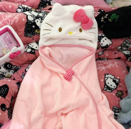 Kitty Kawaii Wearable Blanket Shawl Cloak