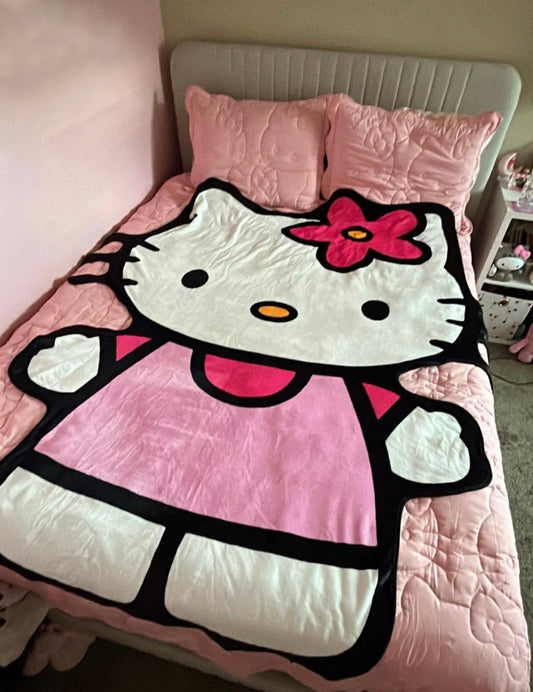 Kawaii Kitty Pink Shaped Soft Blanket