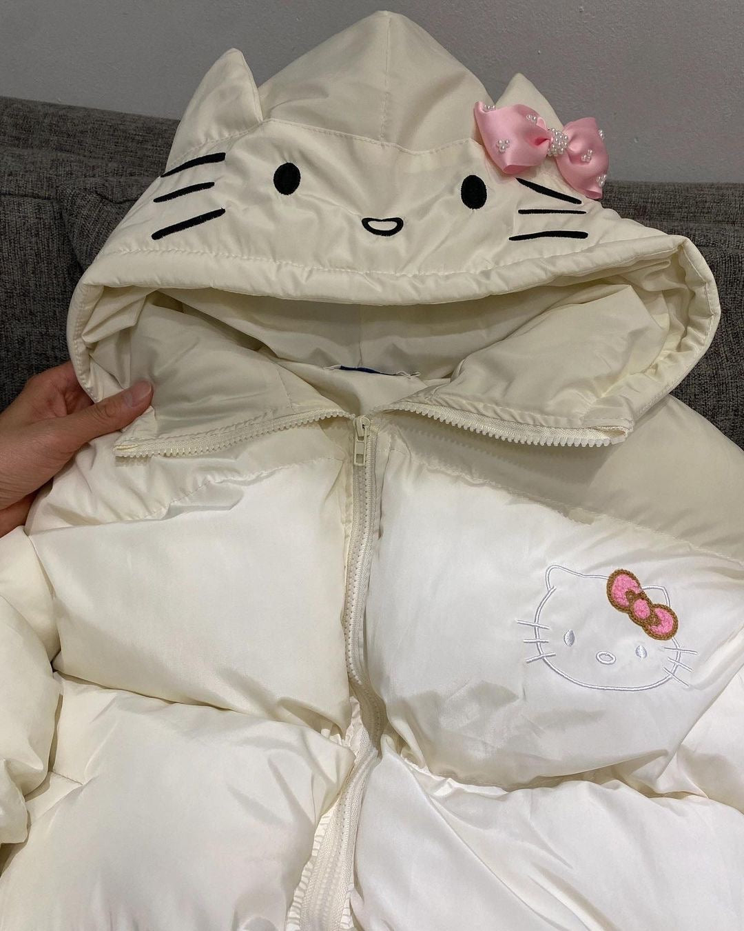 Kitty Kawaii White Graphic Design Winter Coat Jacket